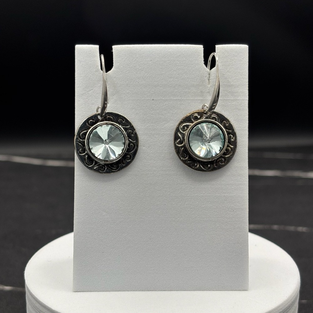 Vintage Style Silver Tone Foilback Aqua Drop Earrings‎ Boho Y2K